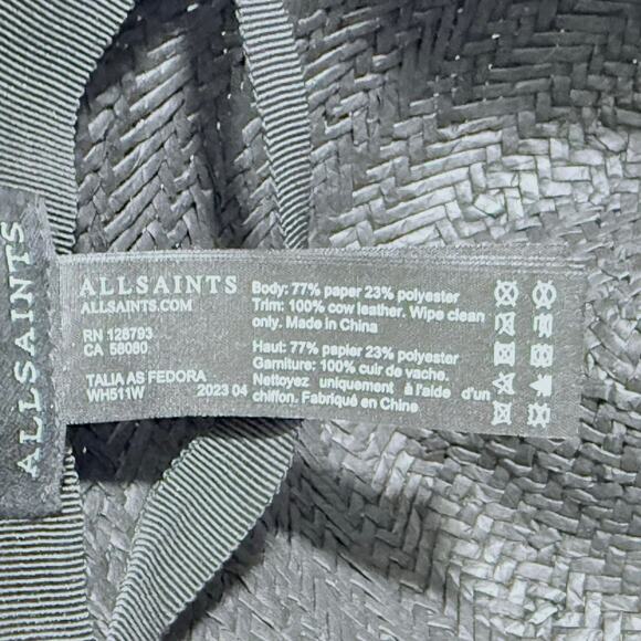 NWOT AllSaints Talia Fedora Hat Black Leather Trim - Picture 11 of 12